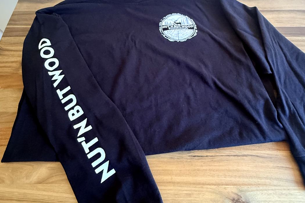 Long sleeve tee with sleeve print running down the arm.